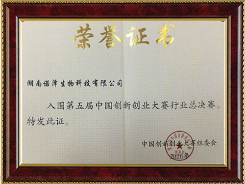 第五屆中國創新大賽總決賽榮譽證書